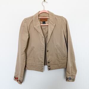 Y2K Lauren Ralph‎ Lauren Jacket Floral Embroidered Beige Size SP Boho Western